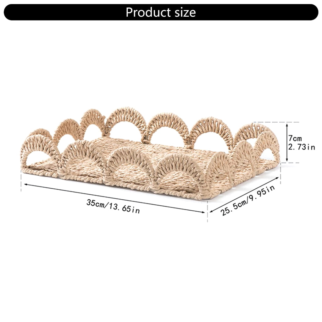Zeiwohndc Handwoven Paper Rope Desk Organiser Natural Rattan Storage Tray for Desktop