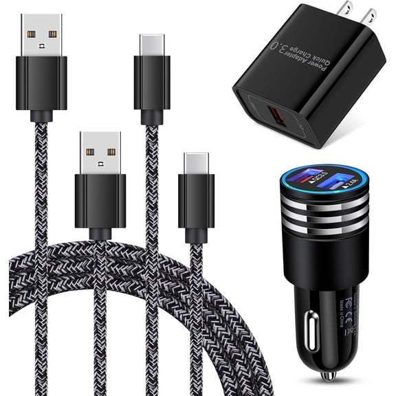 Type C Charger Fast Charger for Samsung Galaxy S25 S24 S23 S22 S21 Z Flip7 Z Fold7 A17 A56 A36 A26 A16 A55 A35 A25 A15 A54 A14 A53 A13,Quick Charge 3.0 Car Charger Wall Adapter 3FT 6FT USB C Cable