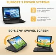 16.9 Portable DVD Player with 14.1 Swivel HD Screen,with Control Remote, 5-Hour Built-in Rechargeable Battery,Car Charger & AC Adapter, Supports CD/DVD/SD Card/USB/Sync TV, Regions Free