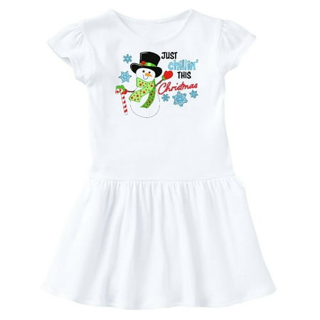 

Inktastic Just Chillin This Christmas Fun Snowman in Top Hat Gift Toddler Girl Dress