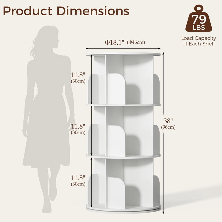 CONCETTA 3-Tier Rotating Bookshelf 360°, White photo 3
