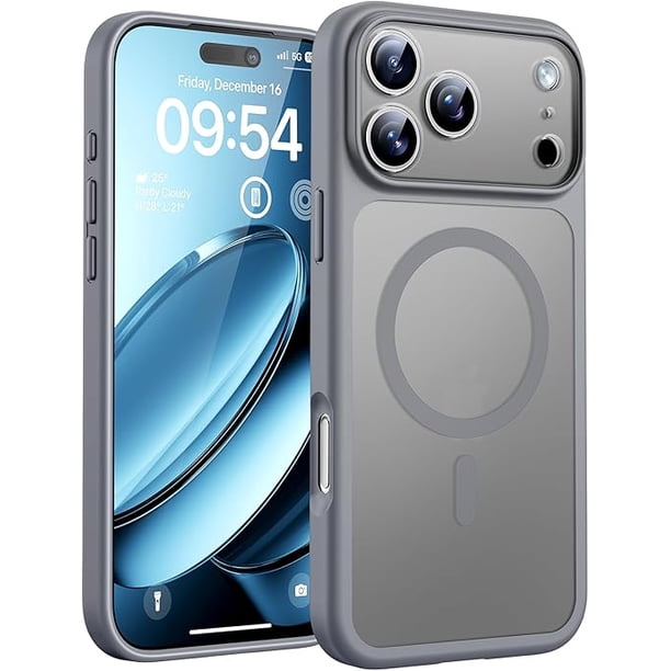 Funda para iPhone 17 Pro Max Gris, Compatible con MagSafe, Protección contra Caídas, Carcasa Magnética Translúcida Mate con Protección de Cámara 6.9"