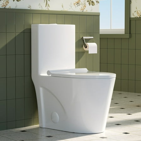 TVOFEK Comfort Height One Piece Toilet, 1.1/1.6 GPF Elongated Dual Flush Toilet with Soft Closing Seat, 12" Rough-In