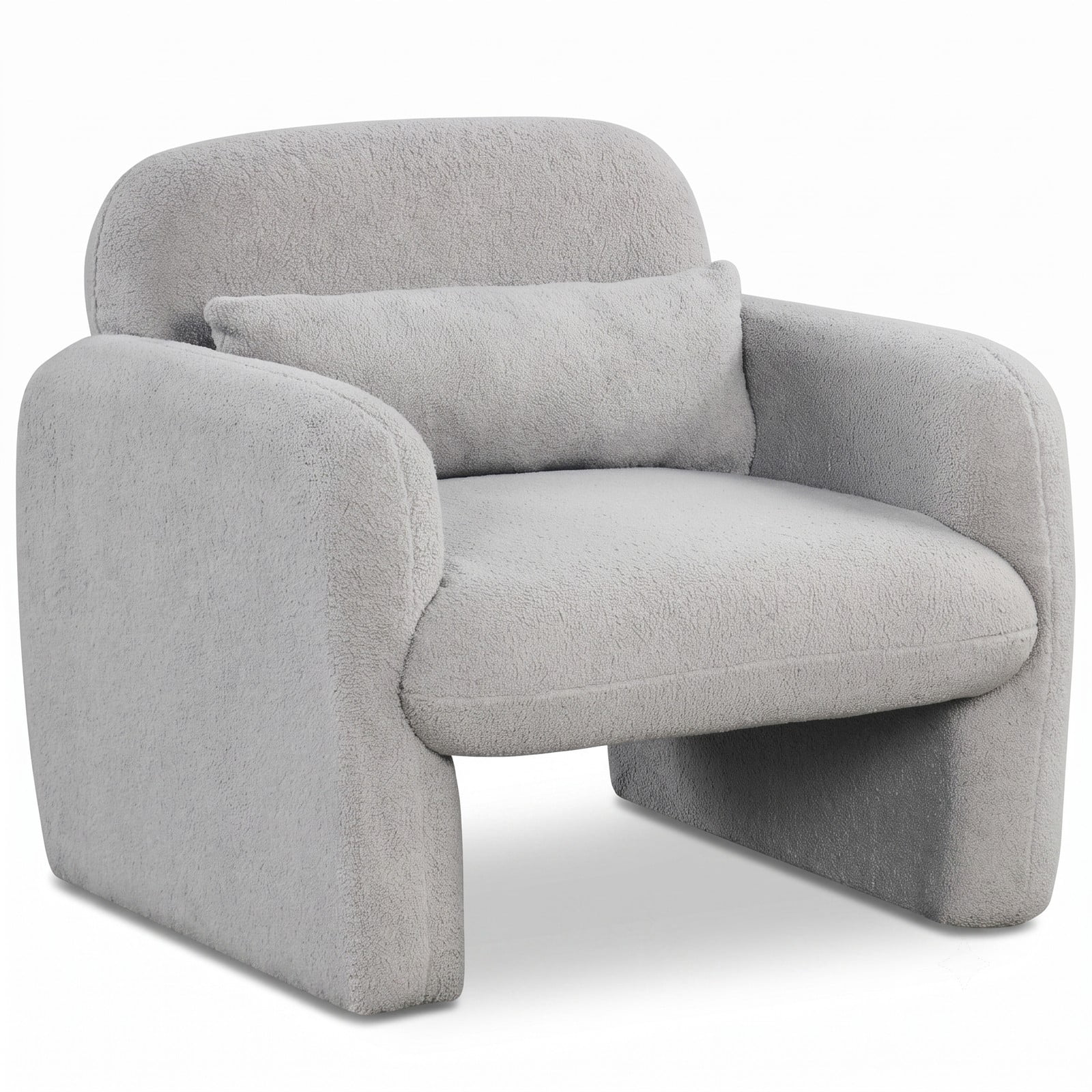Furnibear Modern Accent Chair with Lumbar Waist Pillow and Cushioned Armrests, Soft Sherpa Upholstered Single Sofa Chair for Bedroom, Living Room, Nursery, Holds, Gray