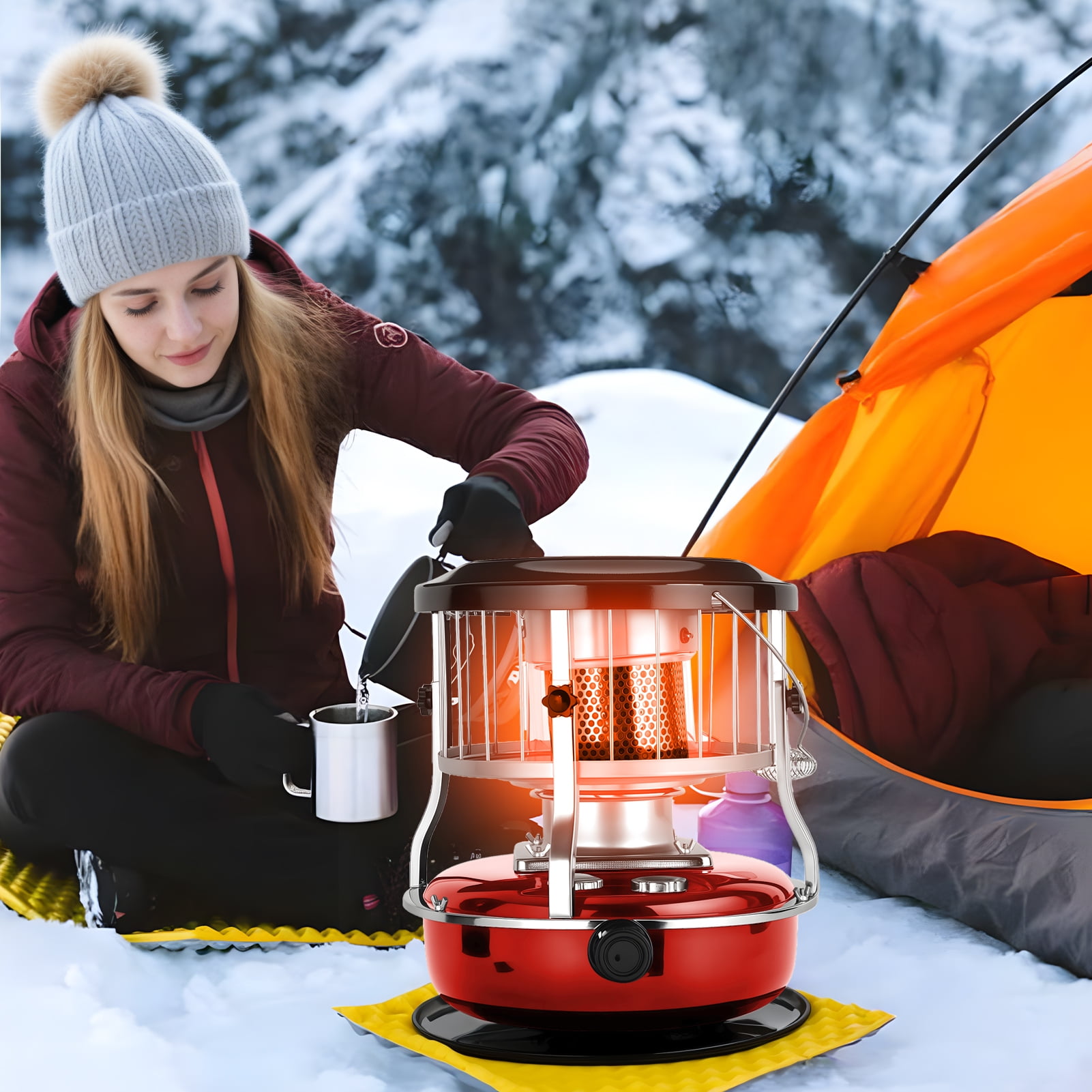 2-in-1 Kerosene Heater & Stove 9000 BTU, Portable Non-Electric Indoor/Outdoor Radiant Heater for Camping, Cooking, Emergency Heat