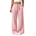 thumbnail image 2 of Utoimkio Women's Linen Wide Leg Pants Drawstring Elastic Waist with Front Patch Pockets for Beach Vacation Daily Walking, 2 of 7