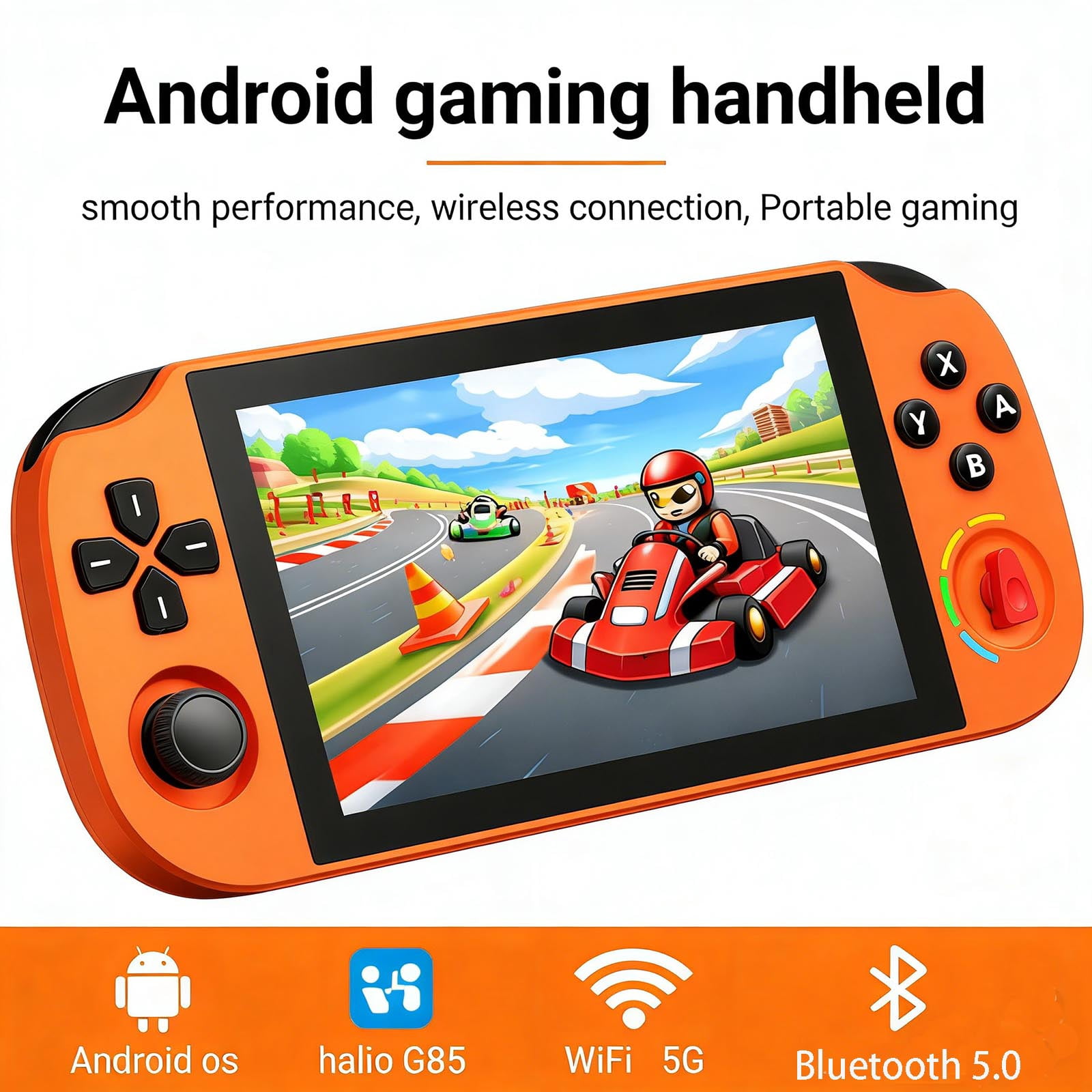 Android Gaming Handheld Console, 5" FHD 1080P Touch Screen, Helio G85, Hall Effect Joystick, WiFi 2.4/5G Bluetooth 5.0, 4000mAh Battery, 3GB+32GB, TF Card up to 512GB