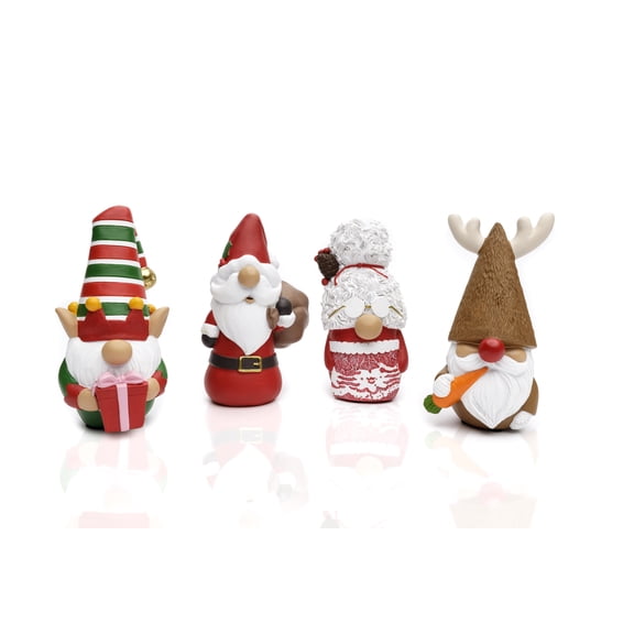 Madanar Resin Christmas Gnomes 4 Piece Set Tiered Tray Decor - Elf, Santa, Mrs. Claus, & Reindeer