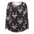 thumbnail image 4 of Hauts d'Été Mignons pour Femmes, Décontractés, Col Rond, Manches Longues, Imprimé de Noël, en Liquidation, 4 of 5