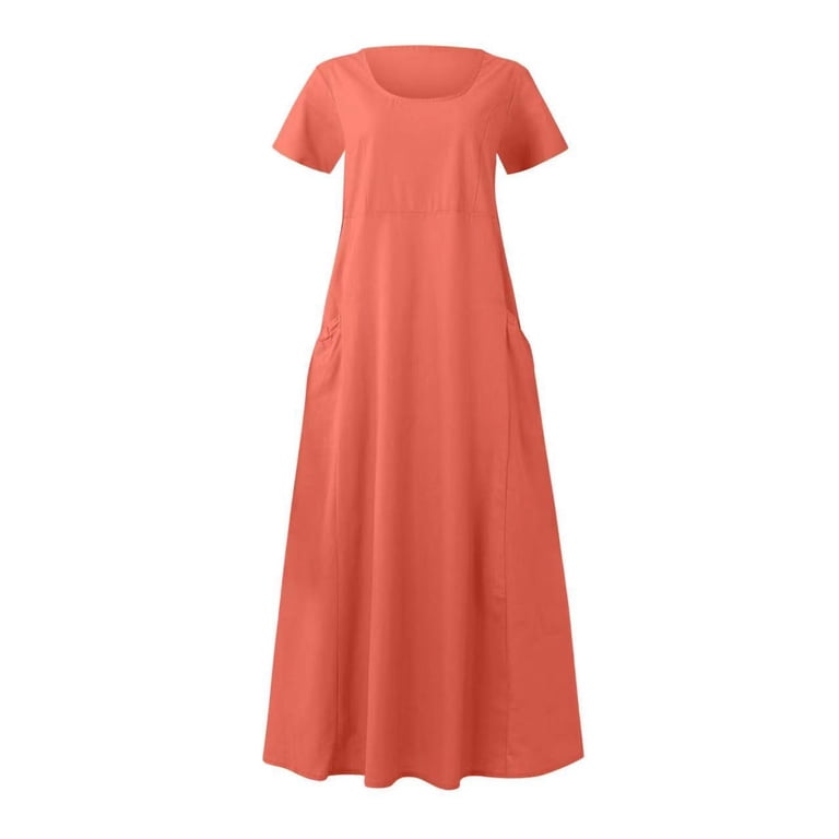 BSDJILFG Plus Size Cotton Linen Dresses for Women Summer 2025 Sun Dress  4XL-5XL Loose Fit Boho Short Sleeve Beach Dress with Pockets - Walmart.com