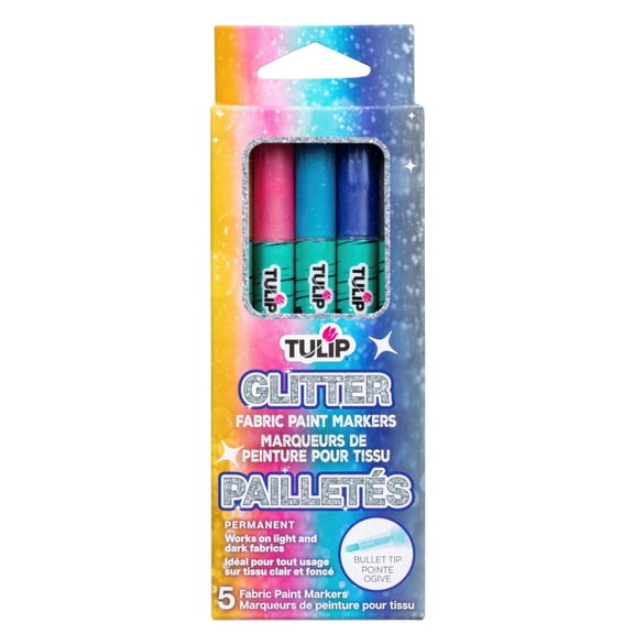 Tulip Glitter Washable Fabric Paints Pen Set 5 Colors