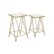 DecMode 13" x 22" Gold Metal Square Geometric Accent Table with Mirrored Glass Top, 2-Pieces