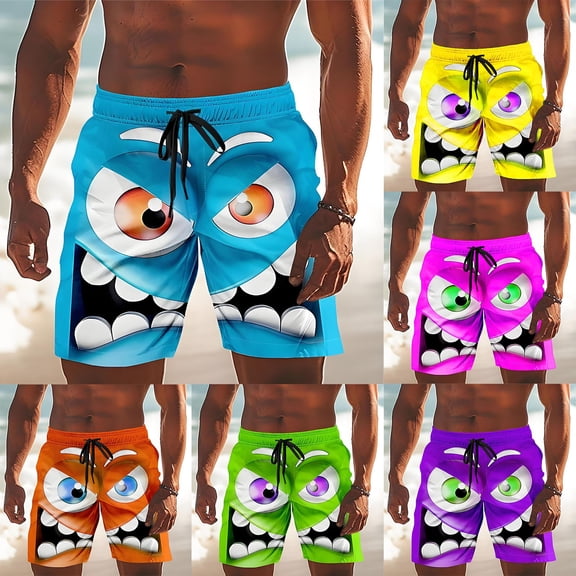 Mens Beach Shorts Funny Expression Graphic Summer Swim Trunks Novelty Beachwear Sports Vacation Shorts with Pockets