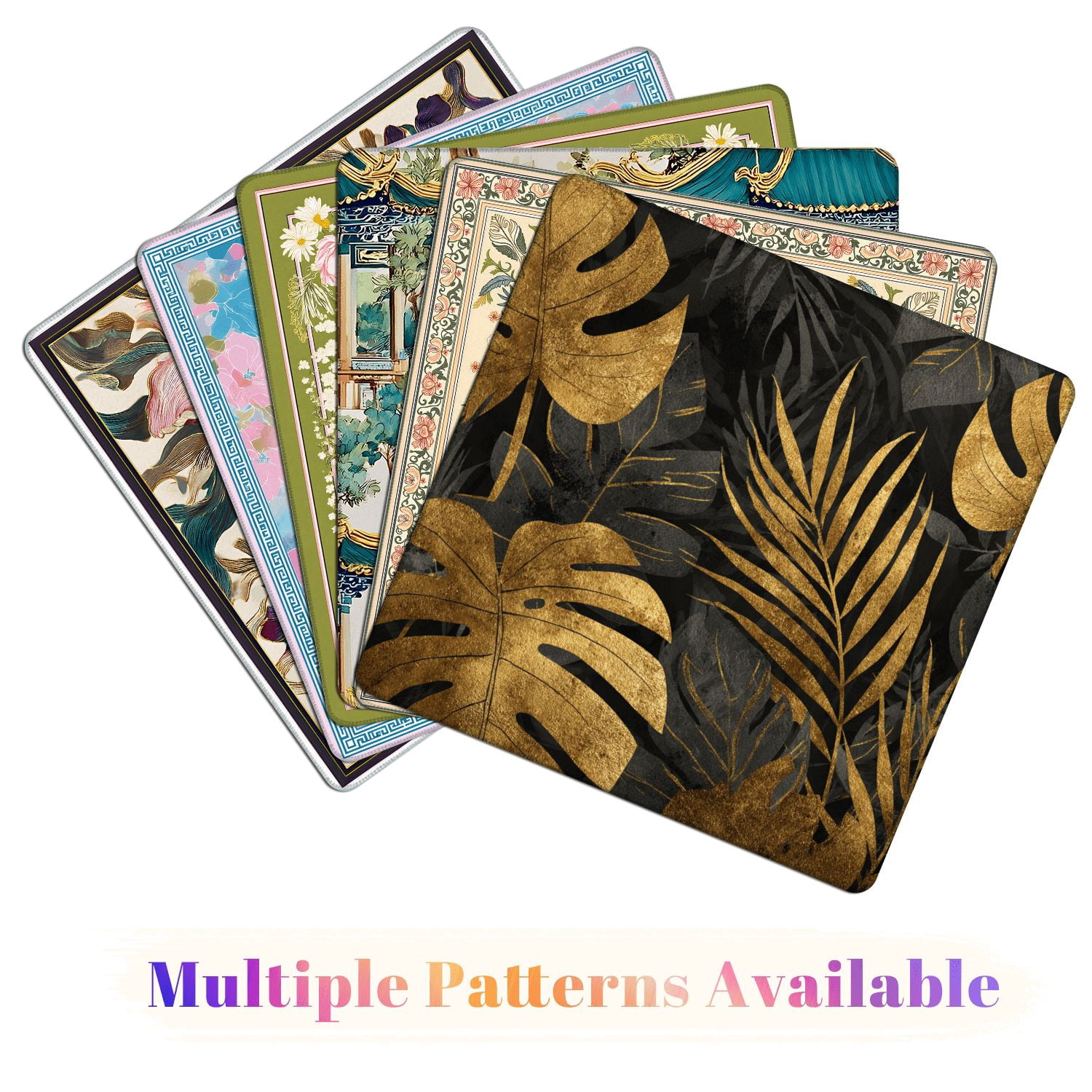 Mahjong Mat 31.5" x 31.5" seamless gold black tropical leaves dark Non-Slip Noise Reduction American Mahjong Tiles Table Cover for Dominoes Poker Card Board Games Gift