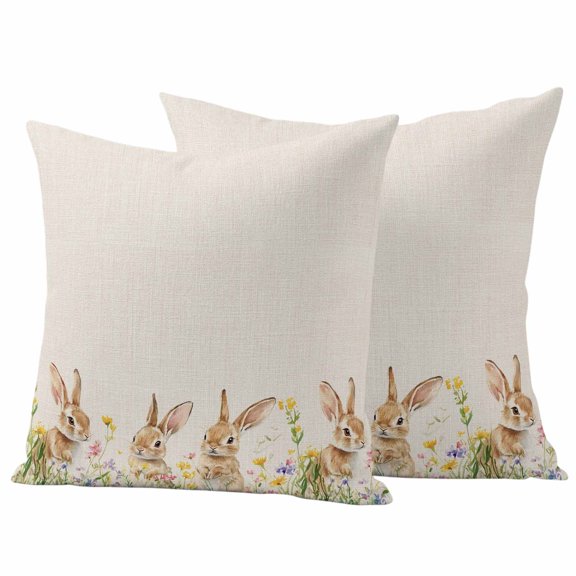 Outdoor Waterproof Pillow Covers Easter Farm Cute Rabbits Flower Decorative Throw Pillow Protectors,Pillowcase Cushion Cases for Patio Sofa Garden Couch,16x16in,Pack of 2