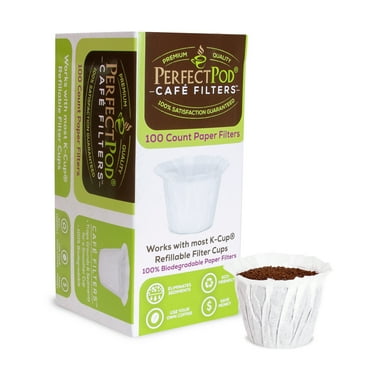 Cafe Filter Cups Coffee Filter Paper Liners by Perfect Pod, 100-Ct Fits All Brands, Compatible With All Refillable Capsules
