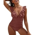 thumbnail image 1 of Maillots de Bain une Pièce à Volants pour Femmes Monokini Froncé Col en V, 1 of 7