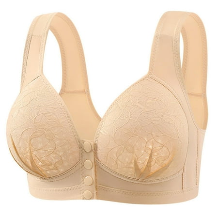 SMihono Deals Daisy Bras for Older Women Plus Size Front Closure Sports Bra No Underwire Full Support Front Button Push Up Bra Beige 46/105