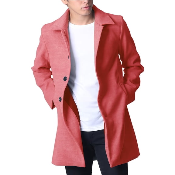 qucoqpe Men's 2025 Winter Fashion Warm Solid Lapel Collar Long Sleeve Cardigan Jackets Button Up Windproof Mid Length Pea Coats with Pockets