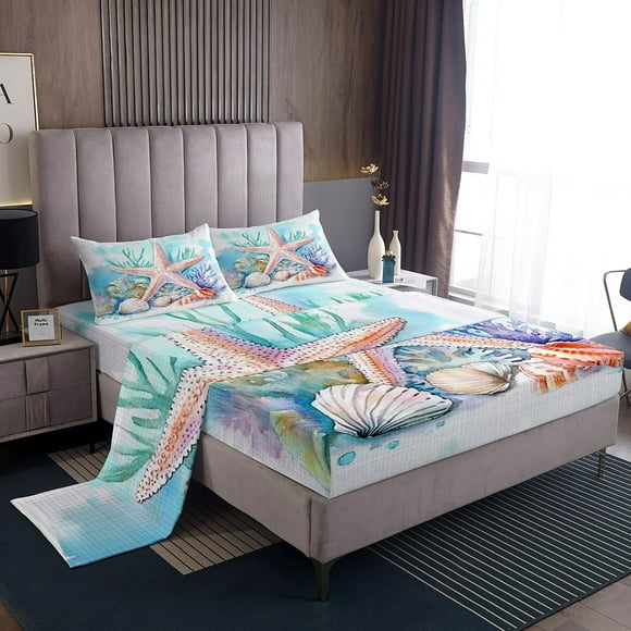 Erosebridal Starsfish Bed Sheets Twin For Teens,Marine Wildlife Bedding Sets Twin Size,Sea Animal Bedroom Decor,Lightweight,3pcs