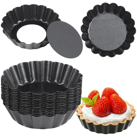 16PCS Mini Removable Bottom Tart Pans, 3" Nonstick Carbon Steel Fluted Cake Molds, Flower Shape Mini Pie Pans, Baking Cups for Tarts, Pudding, Brownies, Mini Quiche