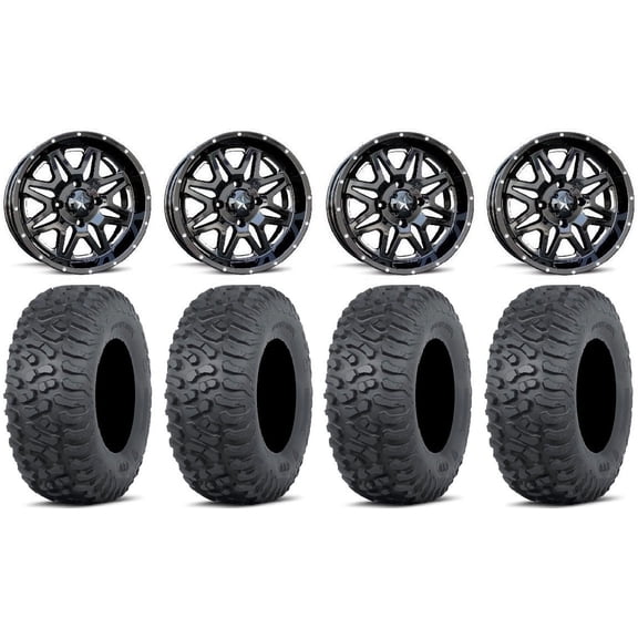 MSA Vibe 14" Wheels Black 27" Terra Hook Tires Can-Am Commander Maverick Renegade Outlander Defender