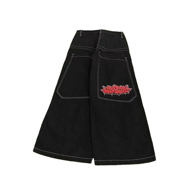 Pantalones vaqueros unisex estilo hip-hop gótico urbano de talle alto y corte holgado con diseños rasgados y bordados for hombre y mujer