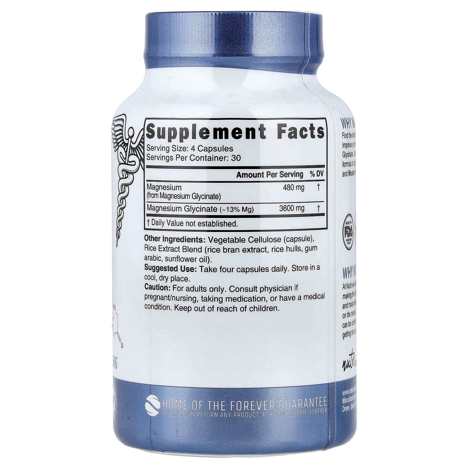 Nutri Magnesium Glycinate, High Absorption, 3,600 mg, 120 Vegan Capsules