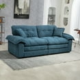 thumbnail image 3 of SEENYOO 84" Cloud Couch, Sofas for Living Room, Chenille Material, Memory Foam, 2 Throw Pillows, Compact Deep Seat Sofa, for Office Lounge Apartment, Blue, 3 of 14