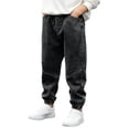 thumbnail image 2 of Boys' Denim Jogger Jeans, Solid Color Elastic Waist Cuffed Design, Functional Side Pockets, Loose Fit Daily Wear, Kids 2‑13 Years, Boys' Jeans Black 9-10 Years, 2 of 6