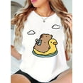 thumbnail image 1 of Camiseta informal de verano para mujer, de algodón, de manga corta y cuello redondo, con estampado de pato y rata acuática, ideal para disfrutar de las vacaciones y para practicar deportes de ocio., 1 of 9