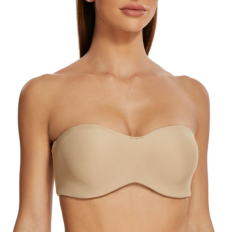MELENECA Women's Strapless Bra for Large Bust Back Smoothing Plus Size with  Underwire Almond 40F 