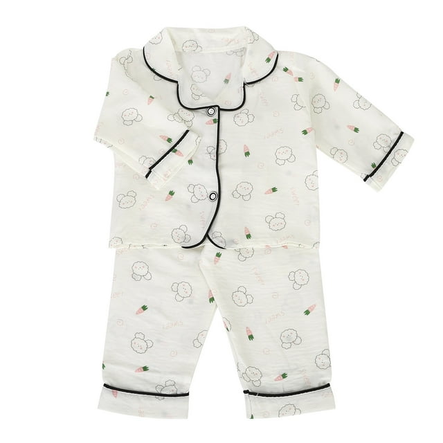 WEIYLL Ensemble de Pyjamas pour Filles Automne Imprimés de Dessins Animés Manches Longues Col Rabattu Dinosaures Animaux Chemise à Boutons Hauts Pantalons Longs 2 Pcs Tenue de Nuit 6-12 Mois