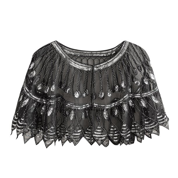 Chal retro de malla con lentejuelas y abalorios para mujer - Poliéster, talla única, 46 cm de largo - 90-190 lb