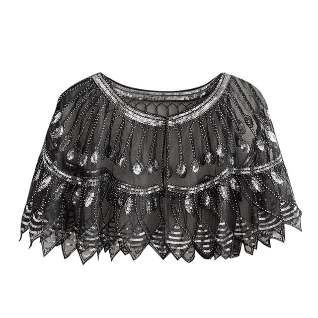 Chal retro de malla con lentejuelas y abalorios para mujer - Poliéster, talla única, 46 cm de largo - 90-190 lb