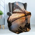 thumbnail image 4 of Landscape Soft Flannel Fleece Blanket, Sunset Evening View Picture Hell Gate and Triboro Bridge Astoria Queens America, Cozy Plush for Indoor and Outdoor Use, 50" x 60", Brown Blue, by Ambesonne, 4 of 5