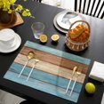 thumbnail image 3 of Farmhouse Light Blue Brown Placemats Set of 8, Vintage Wooden Striped Placemats for Dining Table, Place Mats for Kitchen Tabletop, Waterproof Wipeable Dining Table Mats Set, 3 of 9