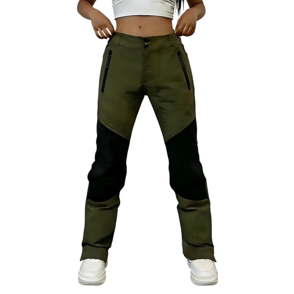 ATOYSOY Womens Color Contrast Cargo Pants Solid Color Pair Tone Panel Button Waist Zipper Side Pocket Cuffed Ankle Woven Trousers For Outdoor Hiking Daily Street Workout Casual Outfit
