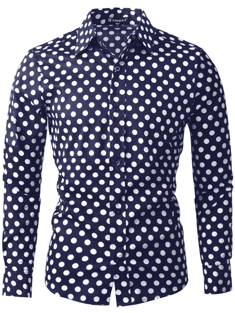 Unique Bargains Men's Long Sleeve Button Slim Polka Dots Shirt 50