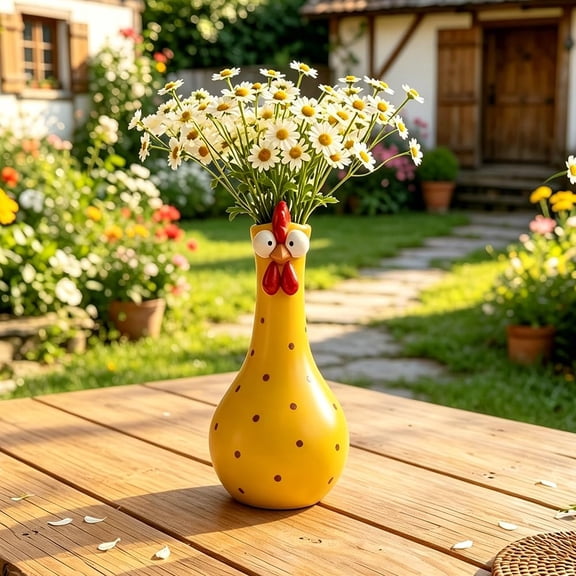 Chicken Vase for Flowers, Long Neck Colorful Chicken Vase, Handcrafted Resin Planter for Small Flowers, Garden Decor for Yard, Patio and Home