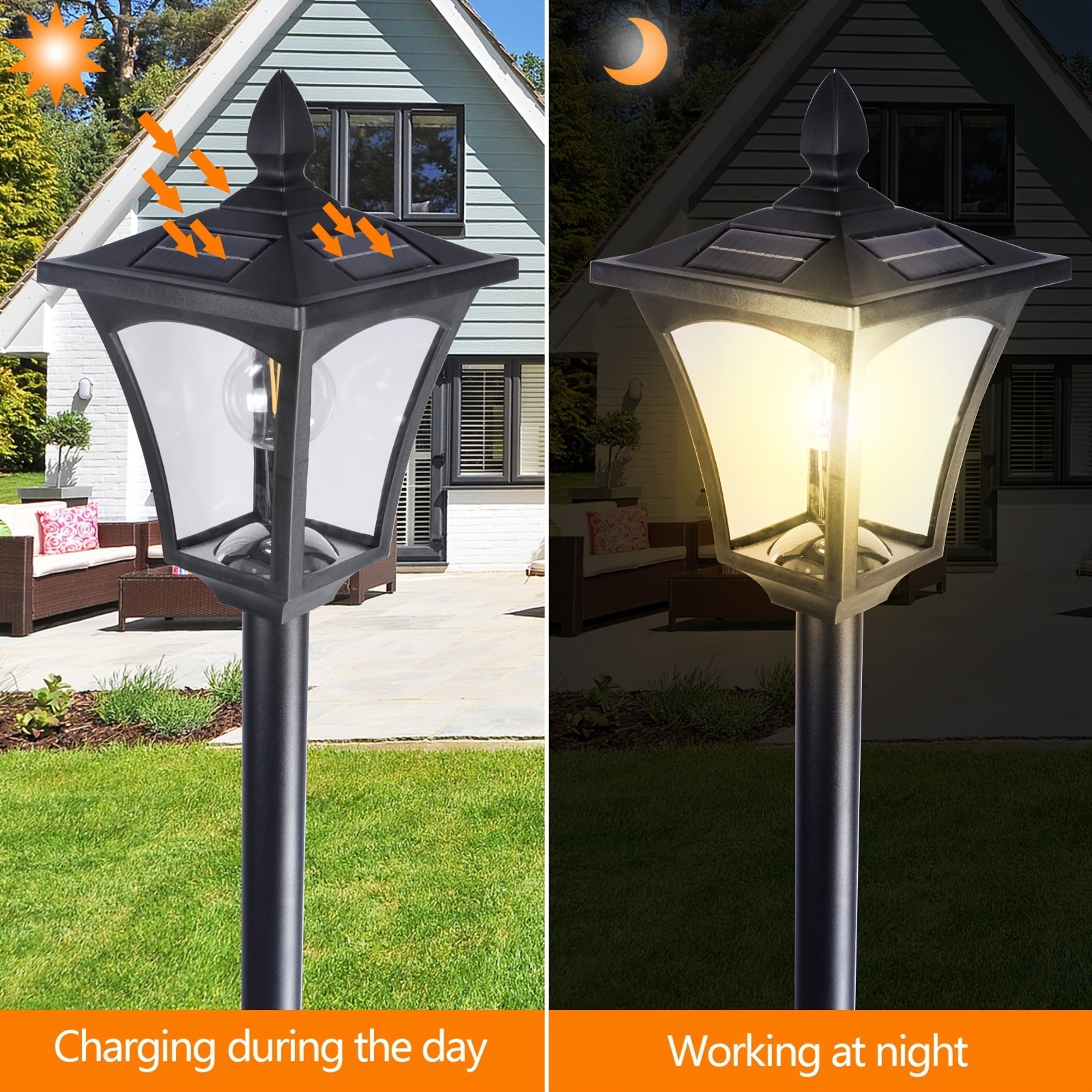 HOODINK Solar Lamp Post with Planter, IP 44 Waterproof Solar Garden Lights, 2000mah LED Planters Pots Outdoor for Pathway