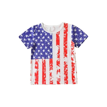 

KelaJuan Kid Boys Girls Shirts Short Sleeve Round Neck Star Striped Print Party Casual Summer Tops