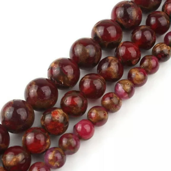 HOOUN 6 8 10mm Natural Cloisonne Sand Stone Jasper Round Strand Beads Jewelry Making-6MM(60PCS)-Red