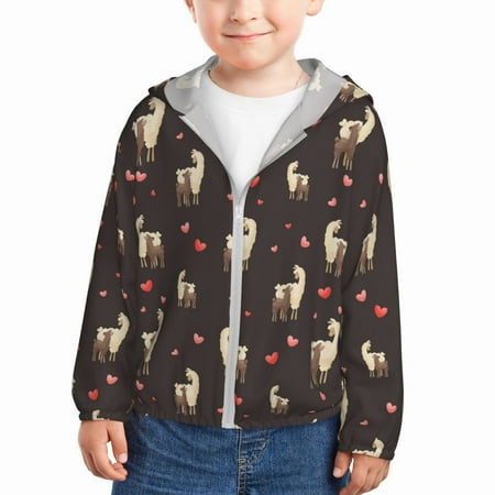 

Sun Hoodie for Kids cute Alpaca llama heart black Long Sleeve Swim Fishing Shirts Sun Protection Zip Up Jacket Clothing Athletic Hoodie