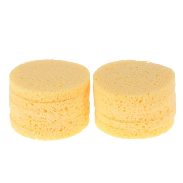10pcs Makeup Removal Sponge with Wood Pulp Compress Cosmetic Puff for Facial Washing and Makeup Removing Yellow