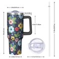 thumbnail image 2 of 40oz Pioneer Flower Floral Print Pattern Insulated Tumbler with Handle, BPA-Free Leak Proof Lid and Straws, Double Wall Vacuum, Hot 12h/Cold 34h, 2 of 6