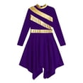thumbnail image 6 of YiZYiF Kids Girls Liturgical Praise Dance Dress Church Long Sleeve Metallic Block Worship Tunic Purple 6, 6 of 7