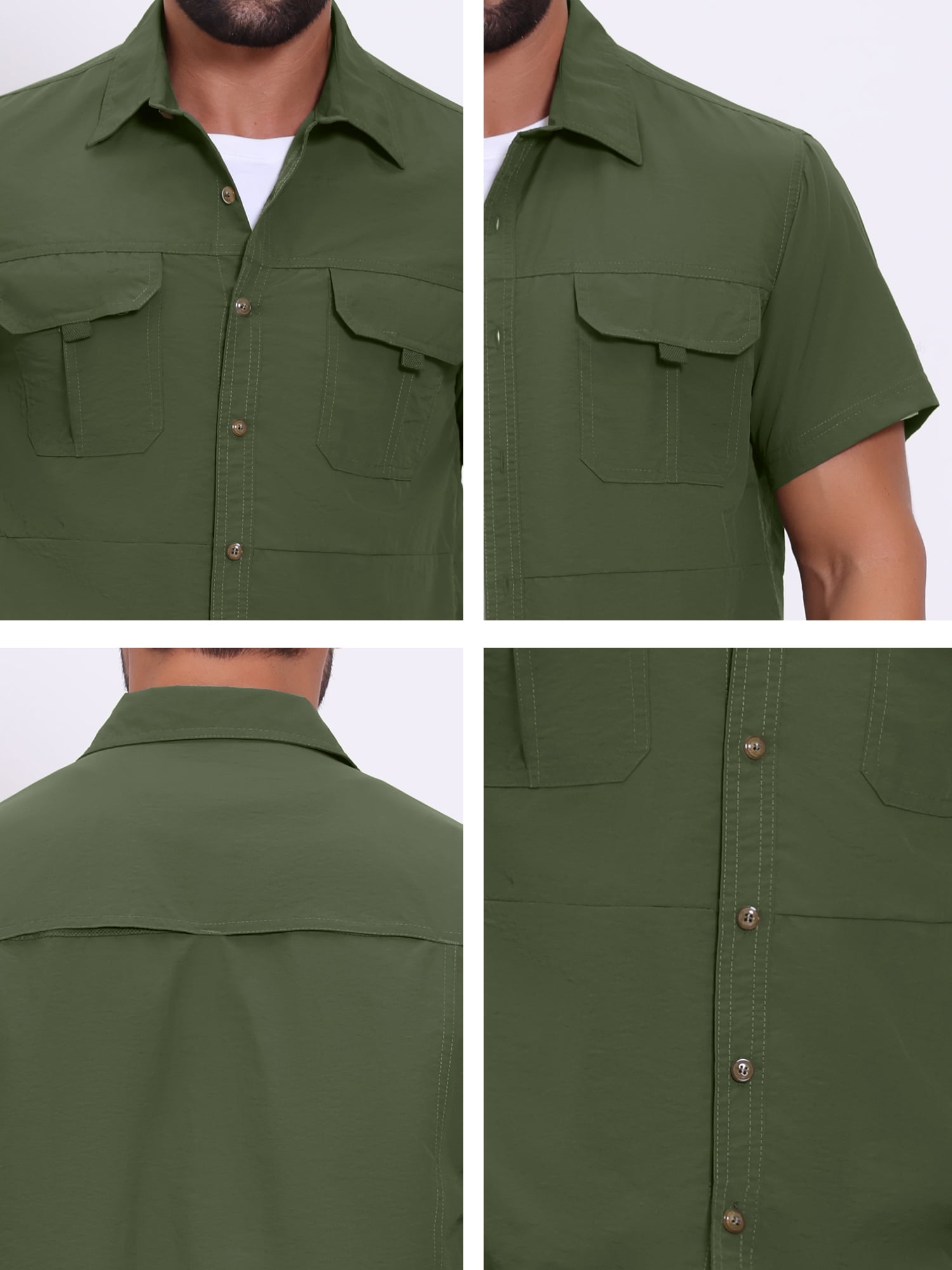 DARING DIVA Men's Solid Cargo Short Sleeve Button Down Utility Shirts L Olive Green