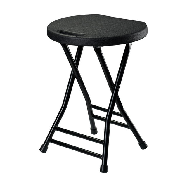 Tabouret Pliant Tabouret Haut Tabouret de Camp Meuble Tabouret Rond Chaise de Camping Pliable Noir