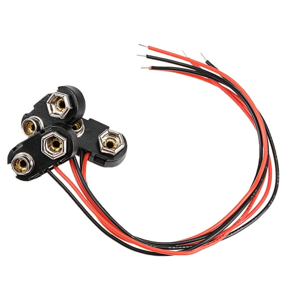 REGALWOVEN 3Pcs DC 9V Battery Clip T type Hard Buckle Connector Wire 15cm Long
